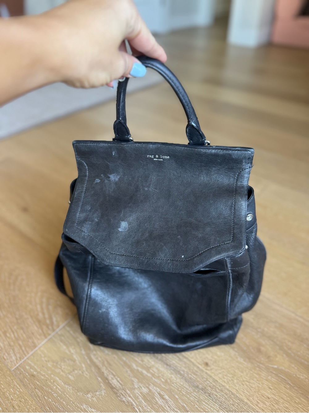 rag & bone Black Leather Top-Handle Backpack Purse